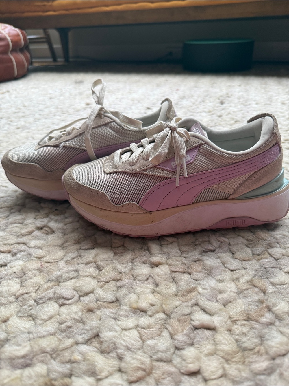 Puma Women's Cream and Light Pink Platform Sneakers